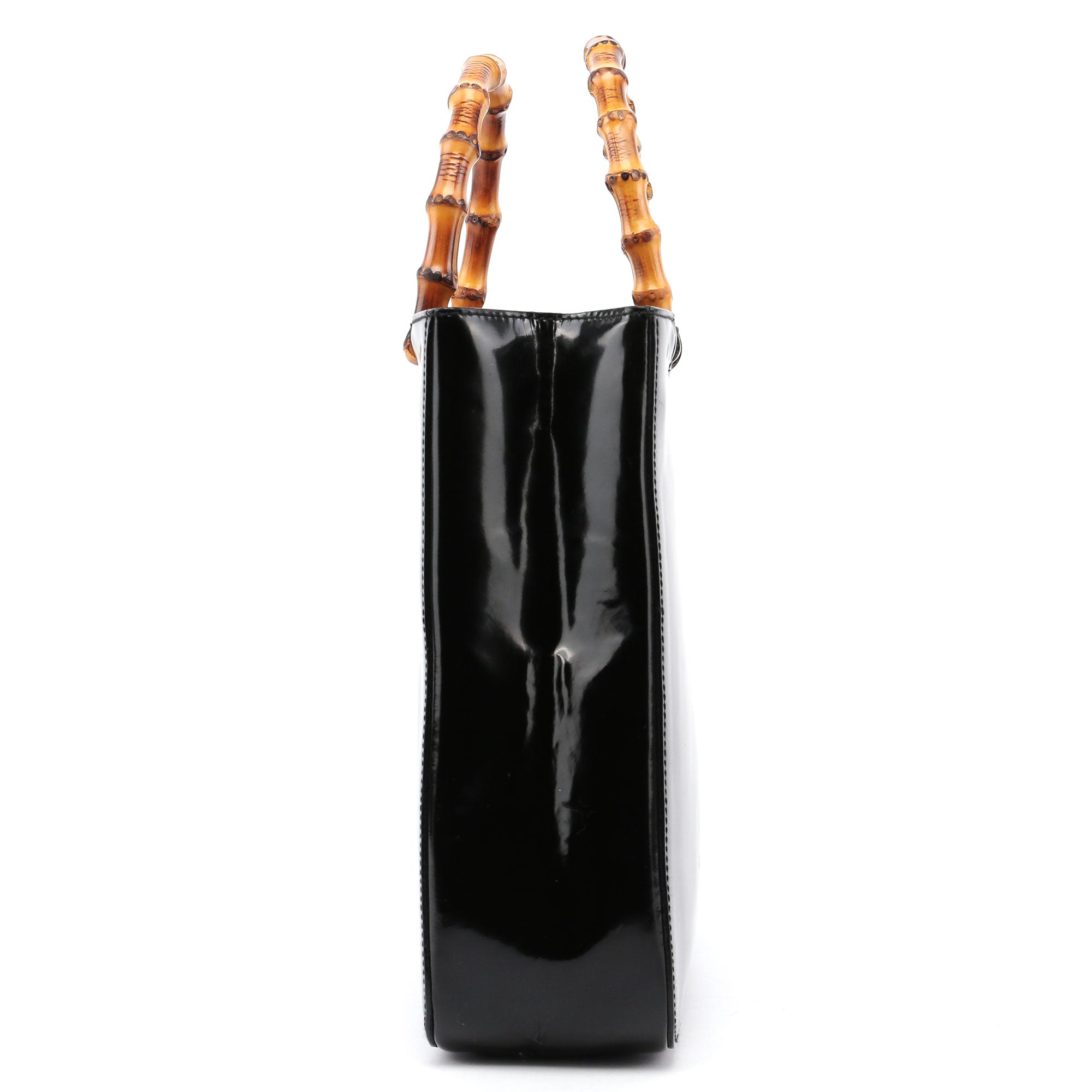 Black Patent Leather Bamboo Tote