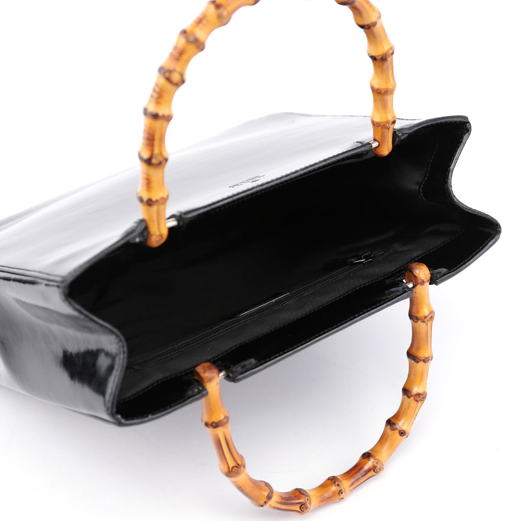 Black Patent Leather Bamboo Tote