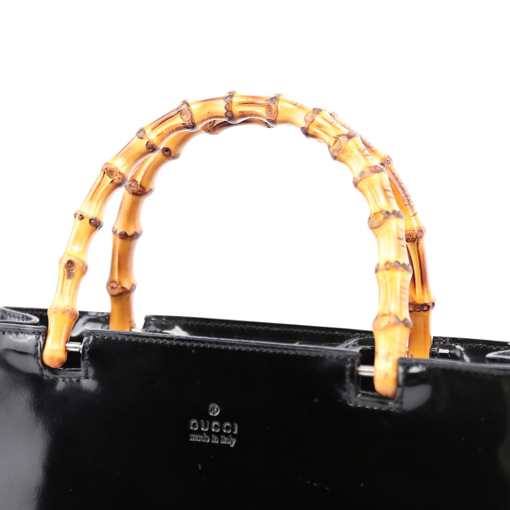 Black Patent Leather Bamboo Tote