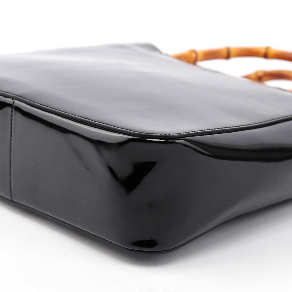 Black Patent Leather Bamboo Tote