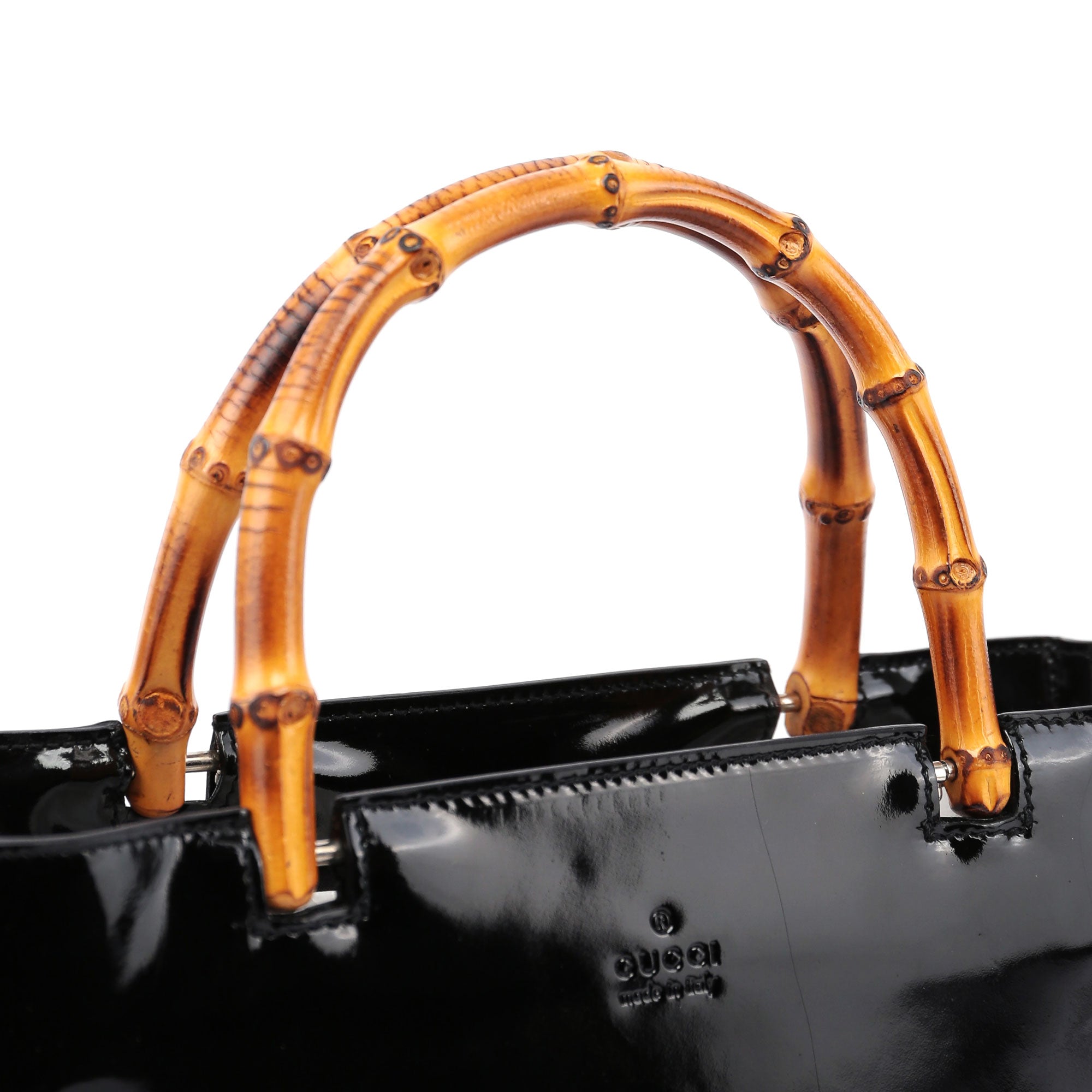Black Patent Leather Bamboo Tote