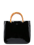 Black Patent Leather Bamboo Tote
