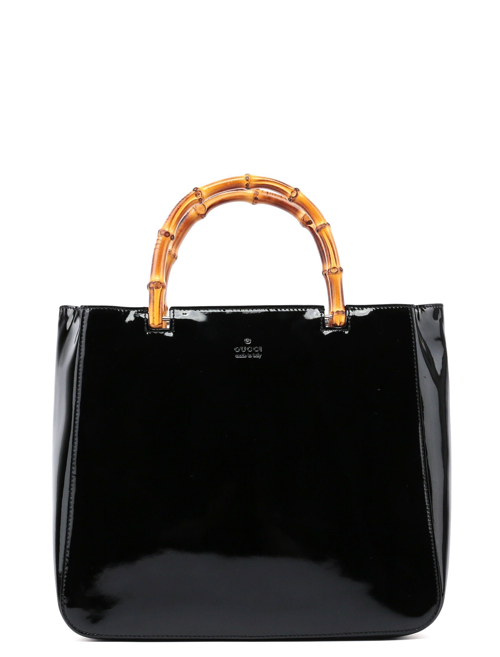 Black Patent Leather Bamboo Tote