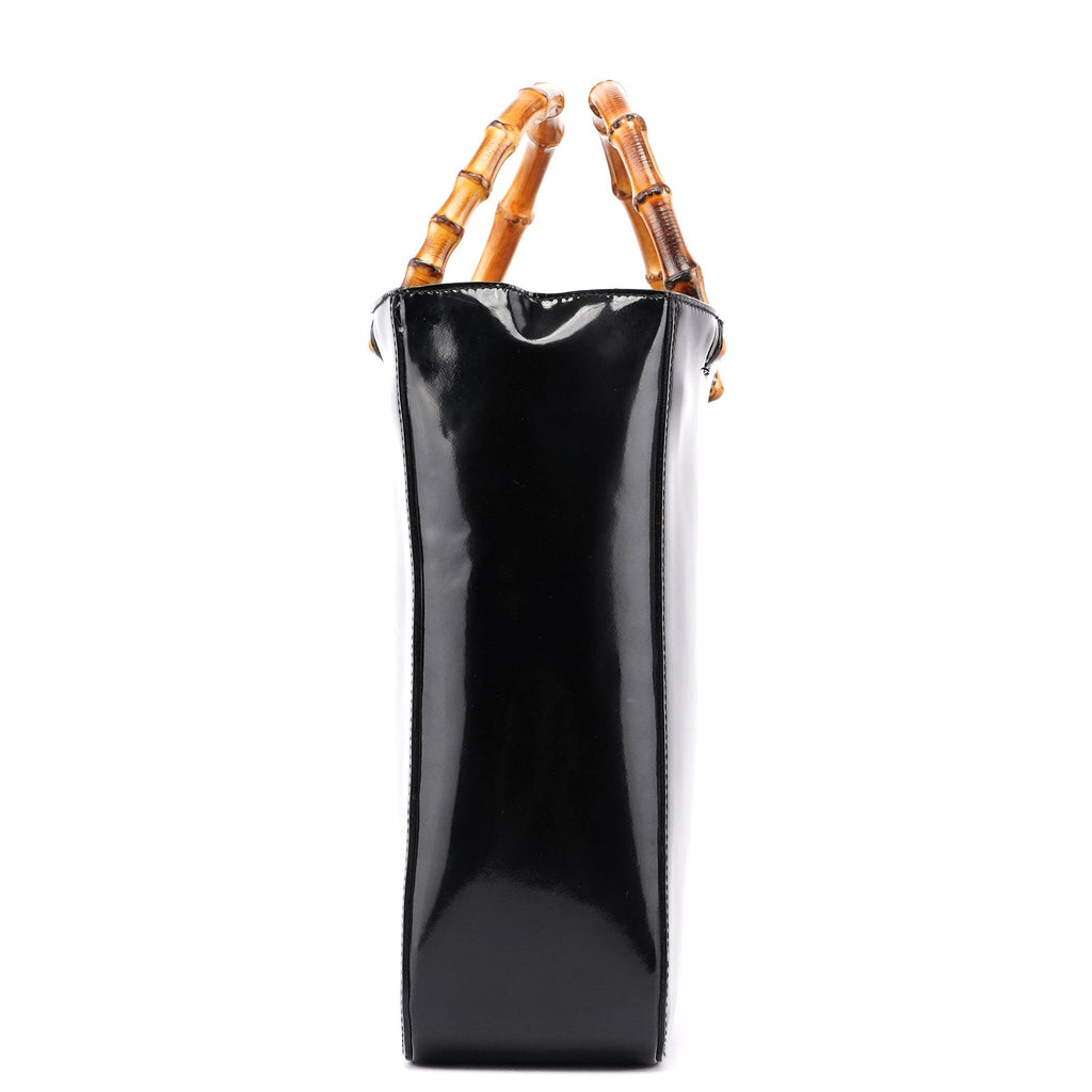 Black Patent Leather Bamboo Tote