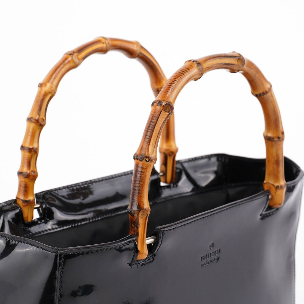 Black Patent Leather Bamboo Tote