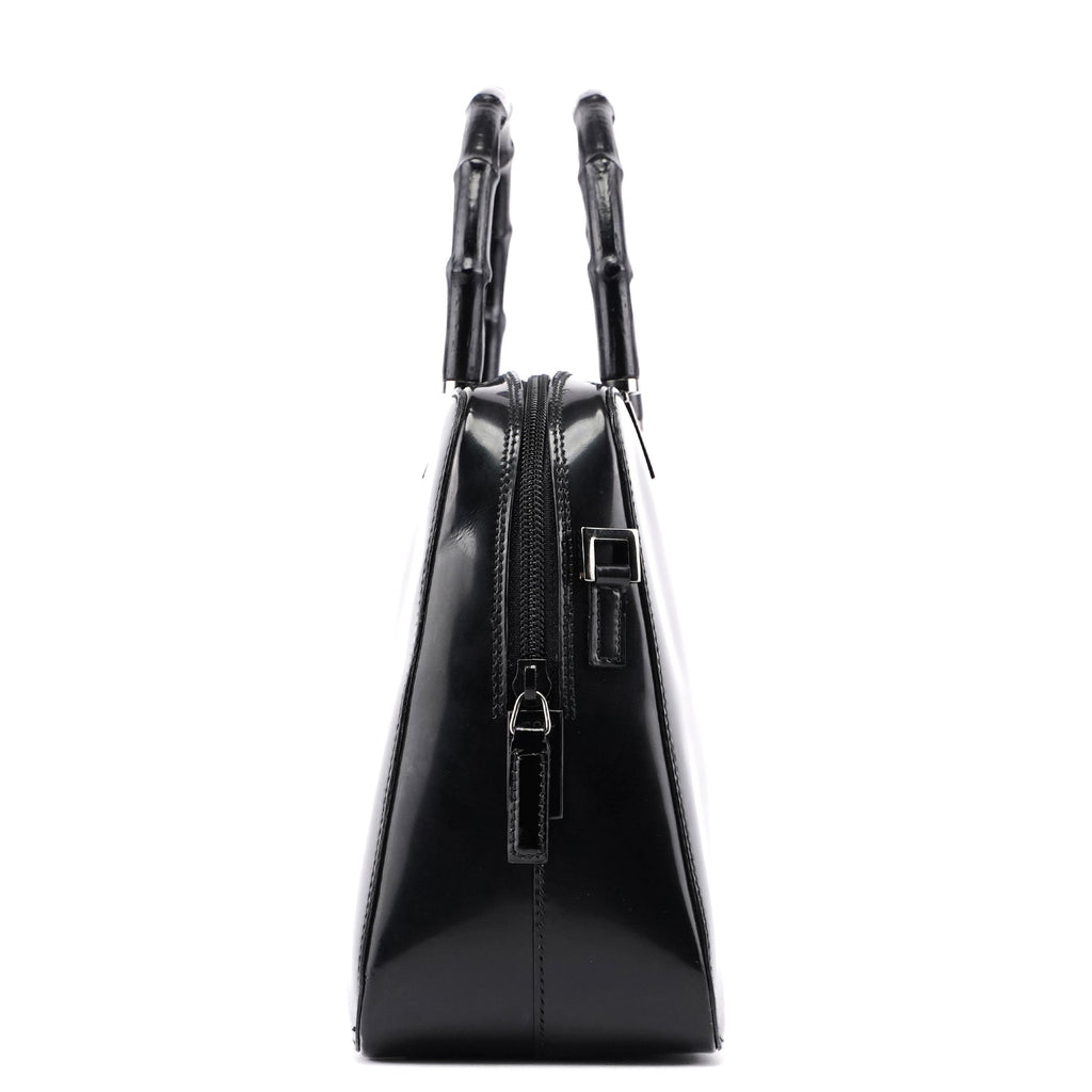 Black Patent Leather Bamboo Tote