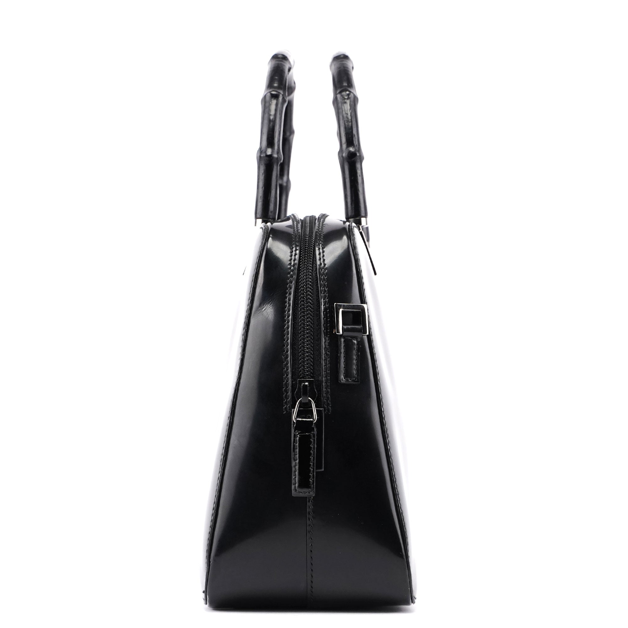 Black Patent Leather Bamboo Tote