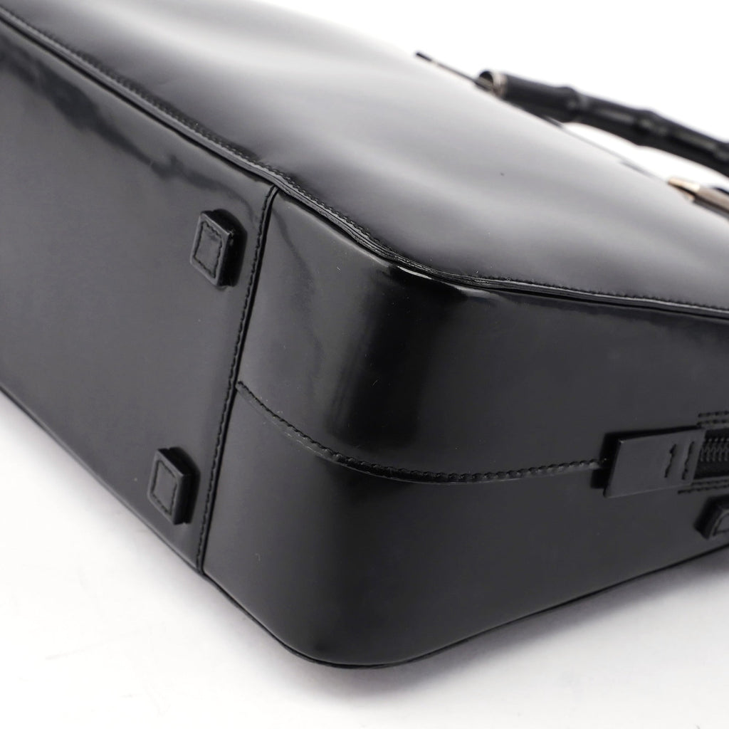 Black Patent Leather Bamboo Tote