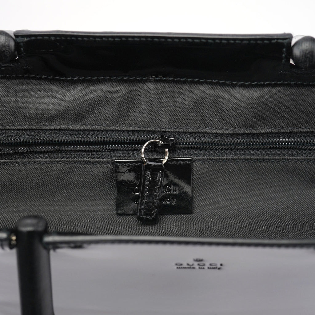 Black Patent Leather Bamboo Tote Bag