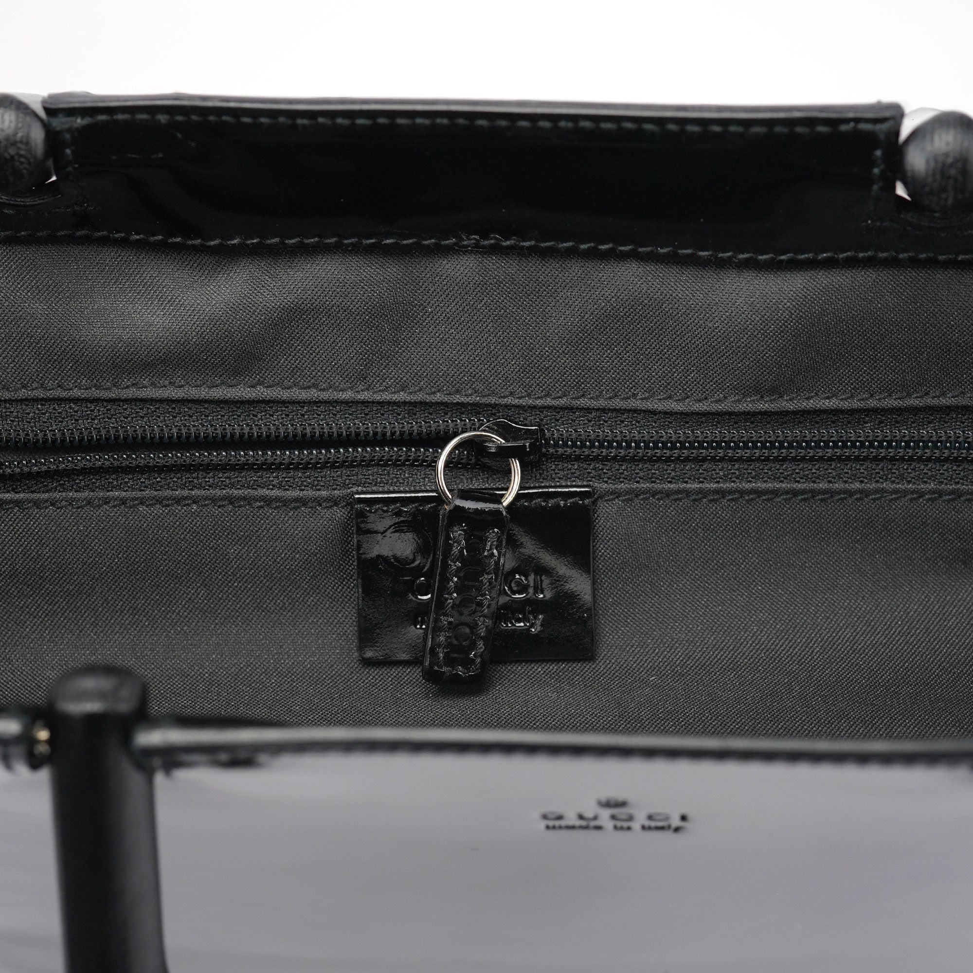 Black Patent Leather Bamboo Tote Bag