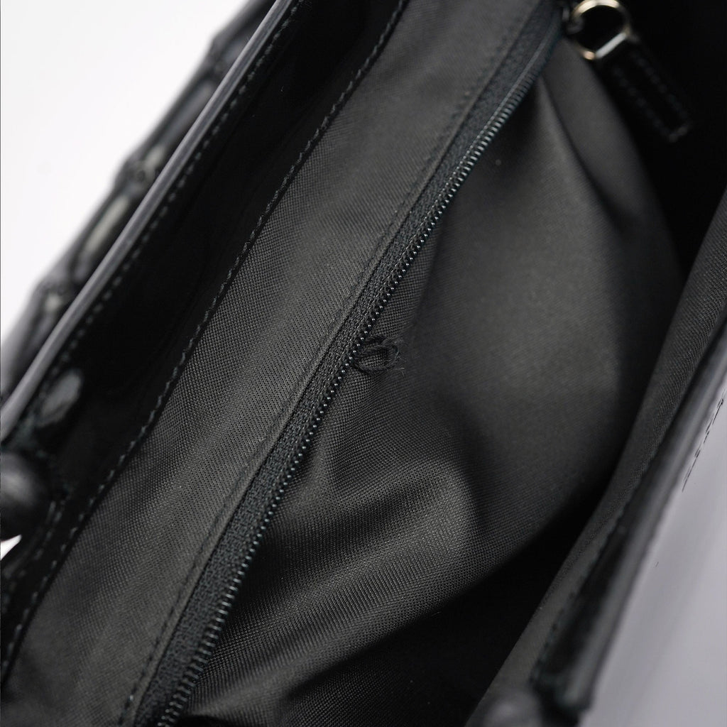 Black Patent Leather Bamboo Tote Bag