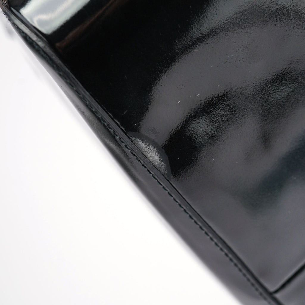Black Patent Leather Bamboo Tote Bag