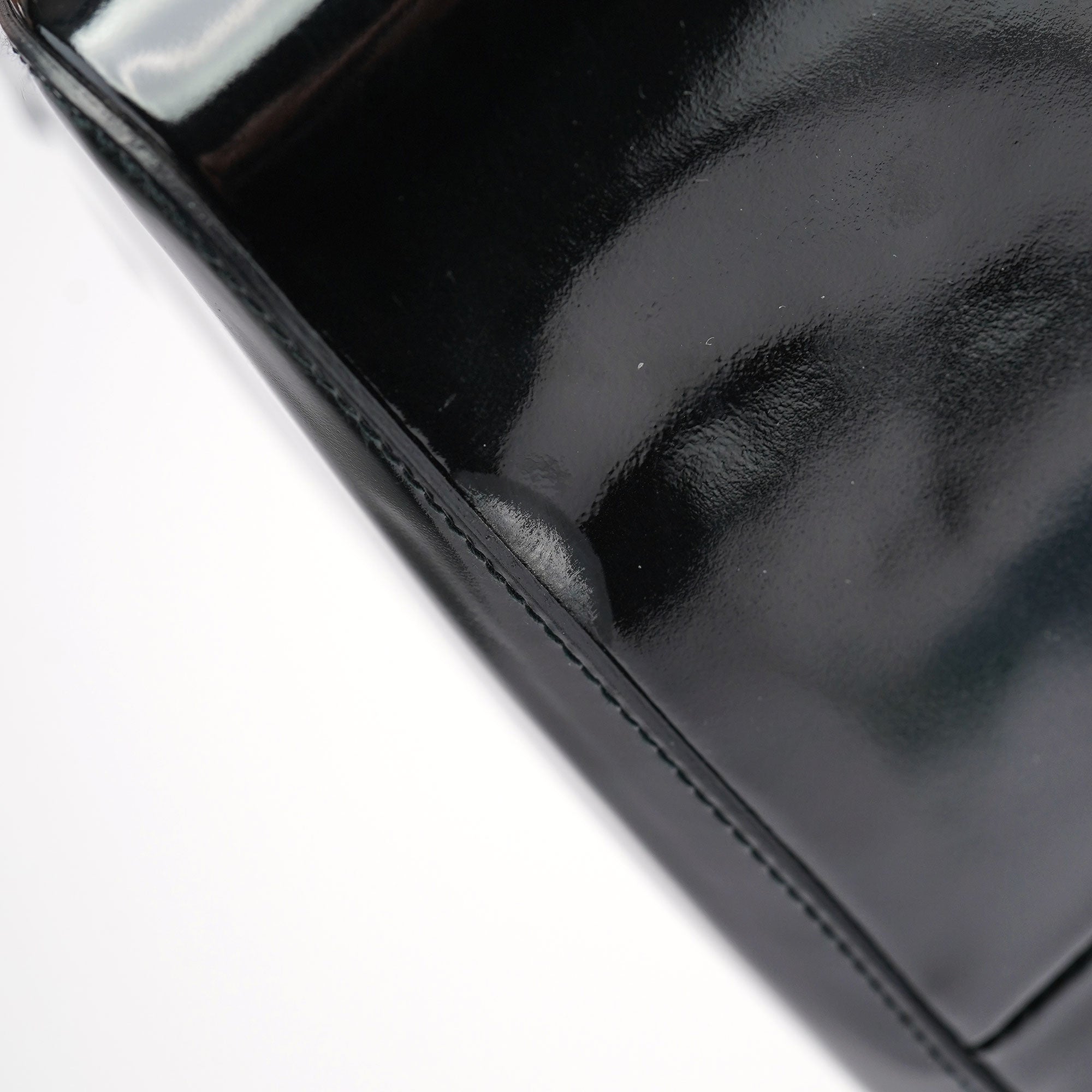 Black Patent Leather Bamboo Tote Bag