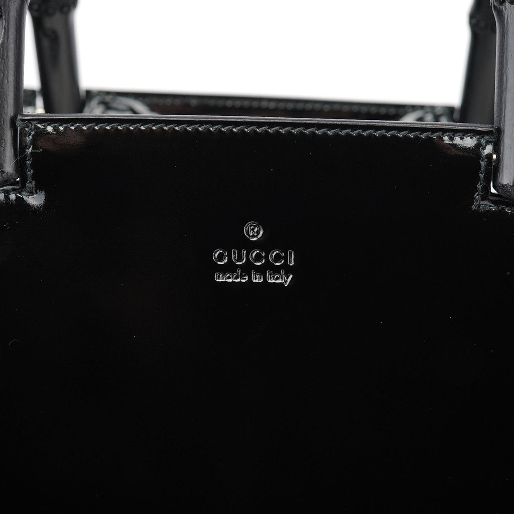 Black Patent Leather Bamboo Tote Bag