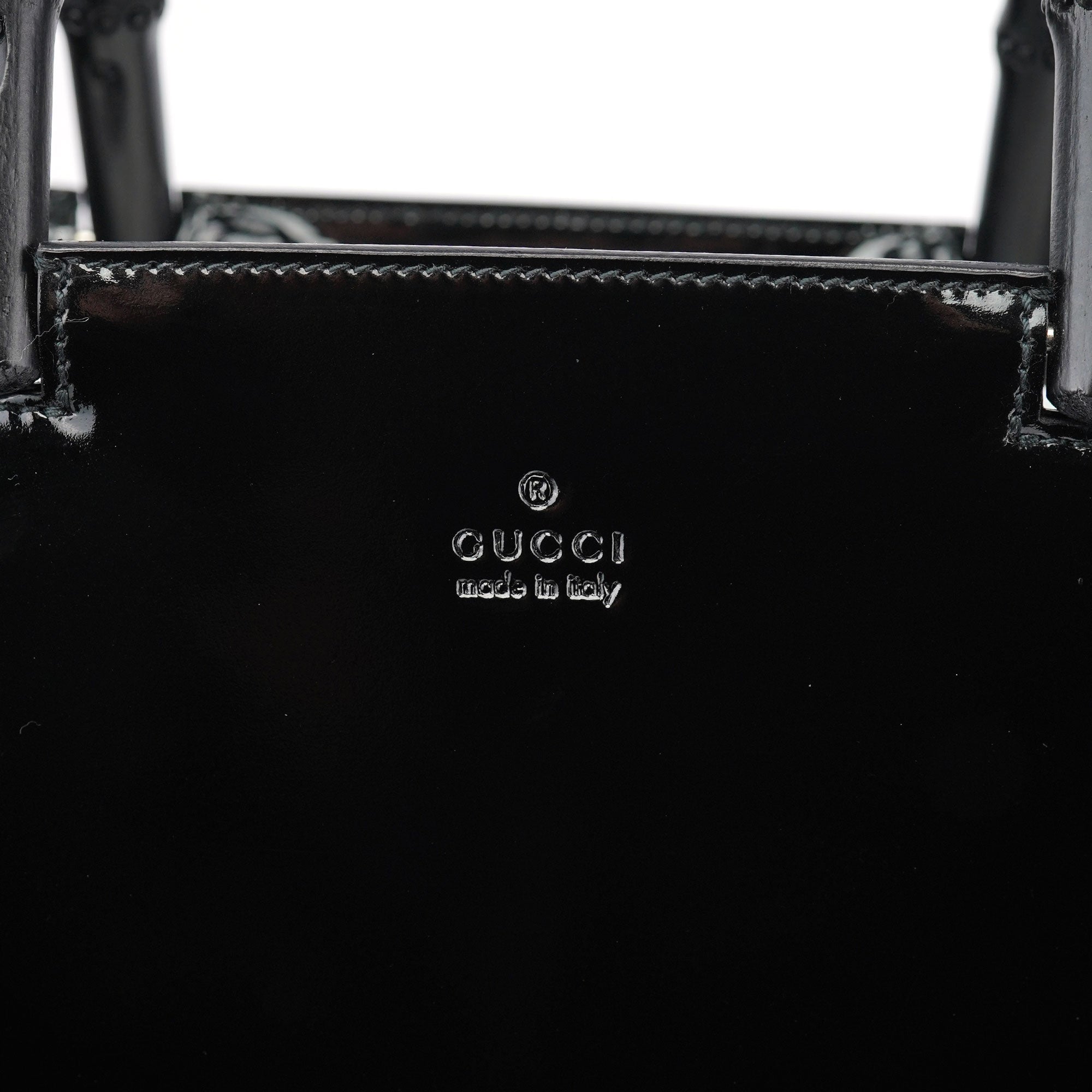 Black Patent Leather Bamboo Tote Bag