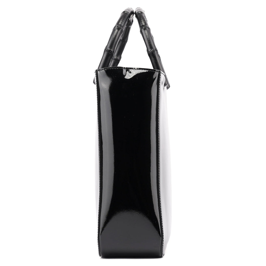 Black Patent Leather Bamboo Tote Bag