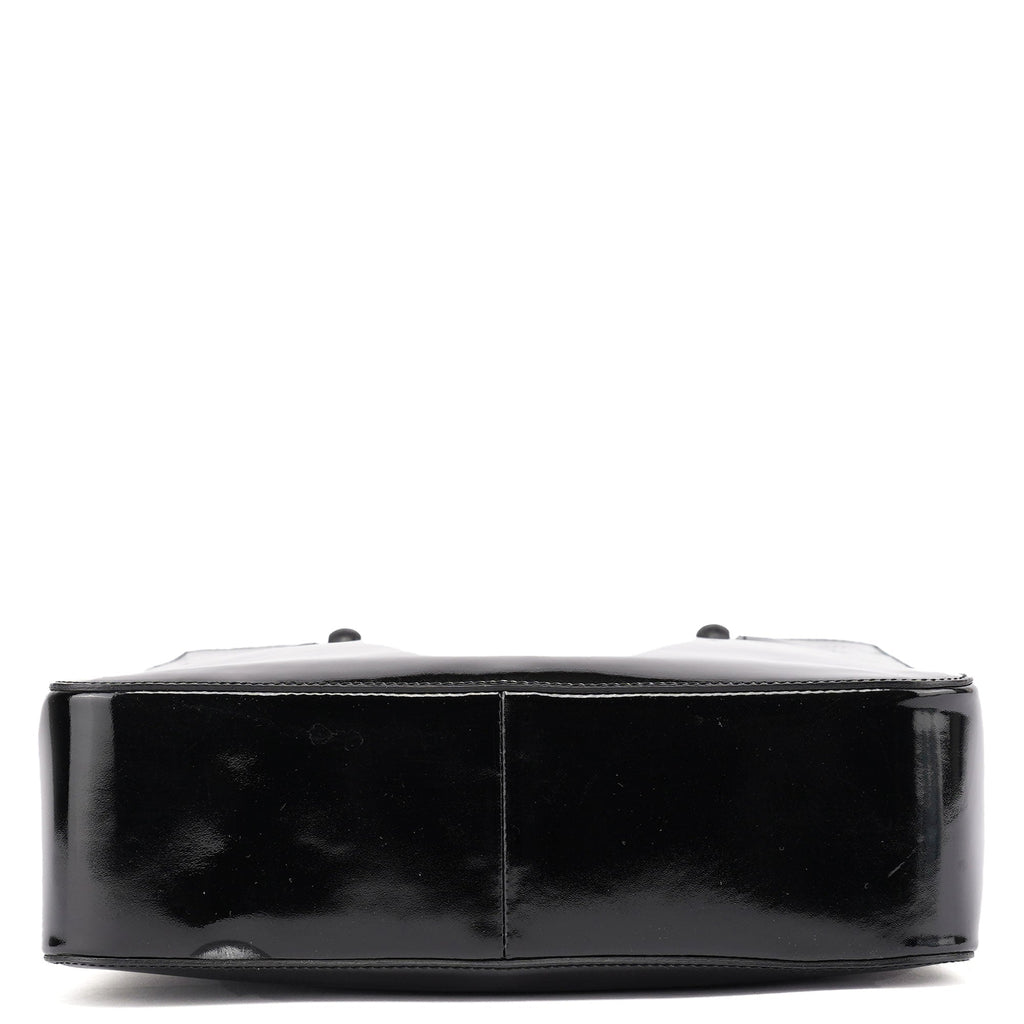 Black Patent Leather Bamboo Tote Bag