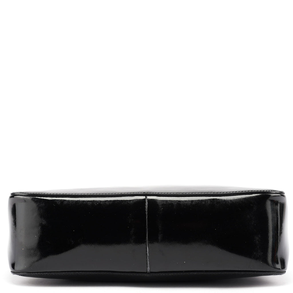 Black Patent Leather Bamboo Tote Bag