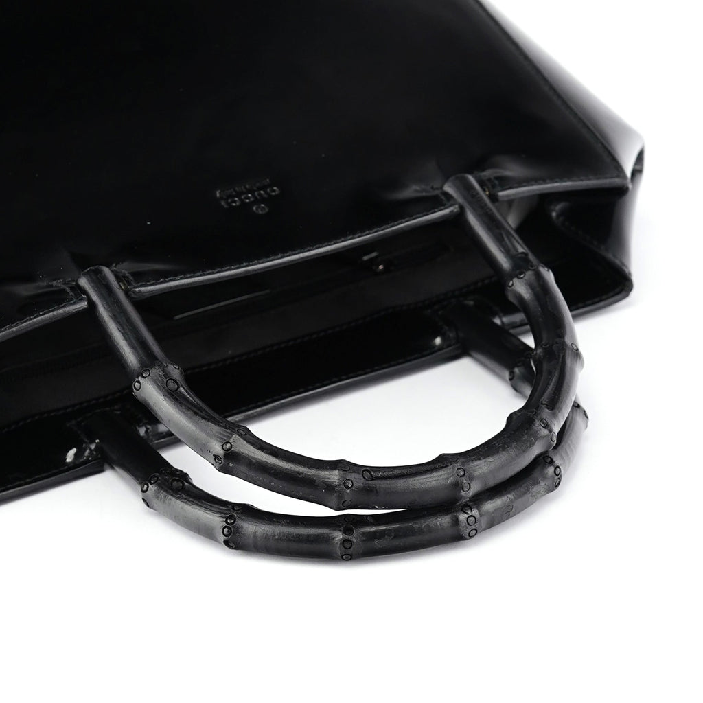 Black Patent Leather Bamboo Tote Bag