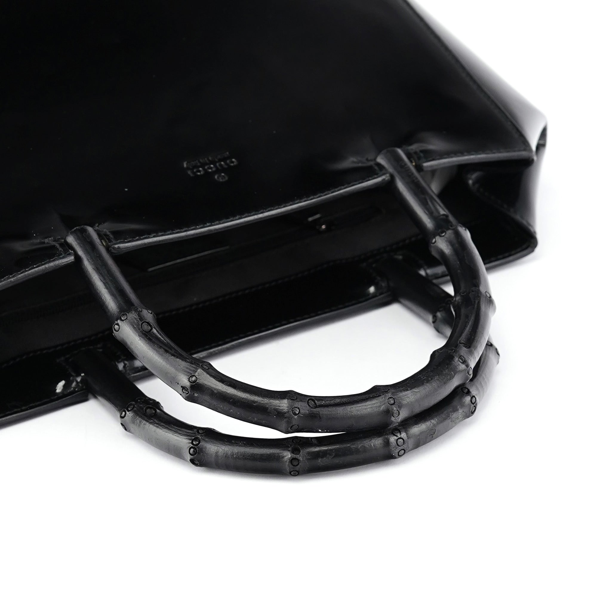 Black Patent Leather Bamboo Tote Bag
