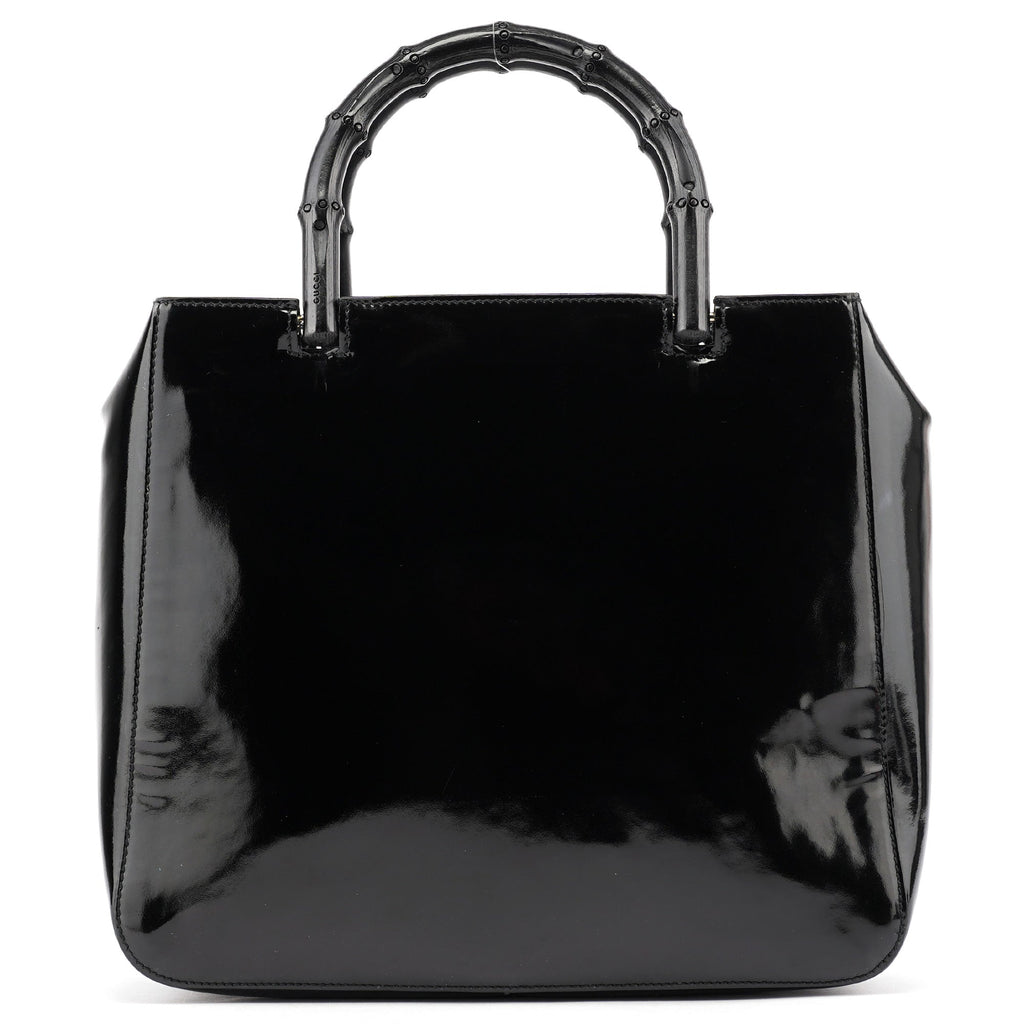 Black Patent Leather Bamboo Tote Bag