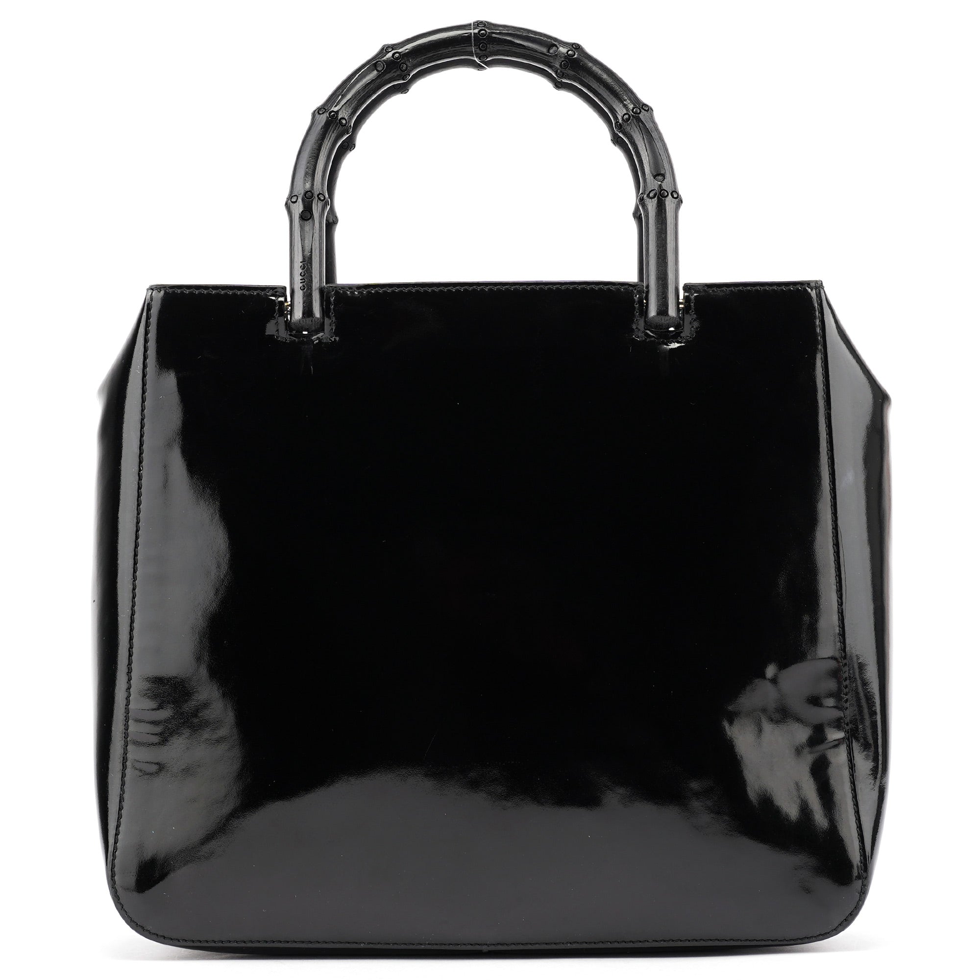 Black Patent Leather Bamboo Tote Bag