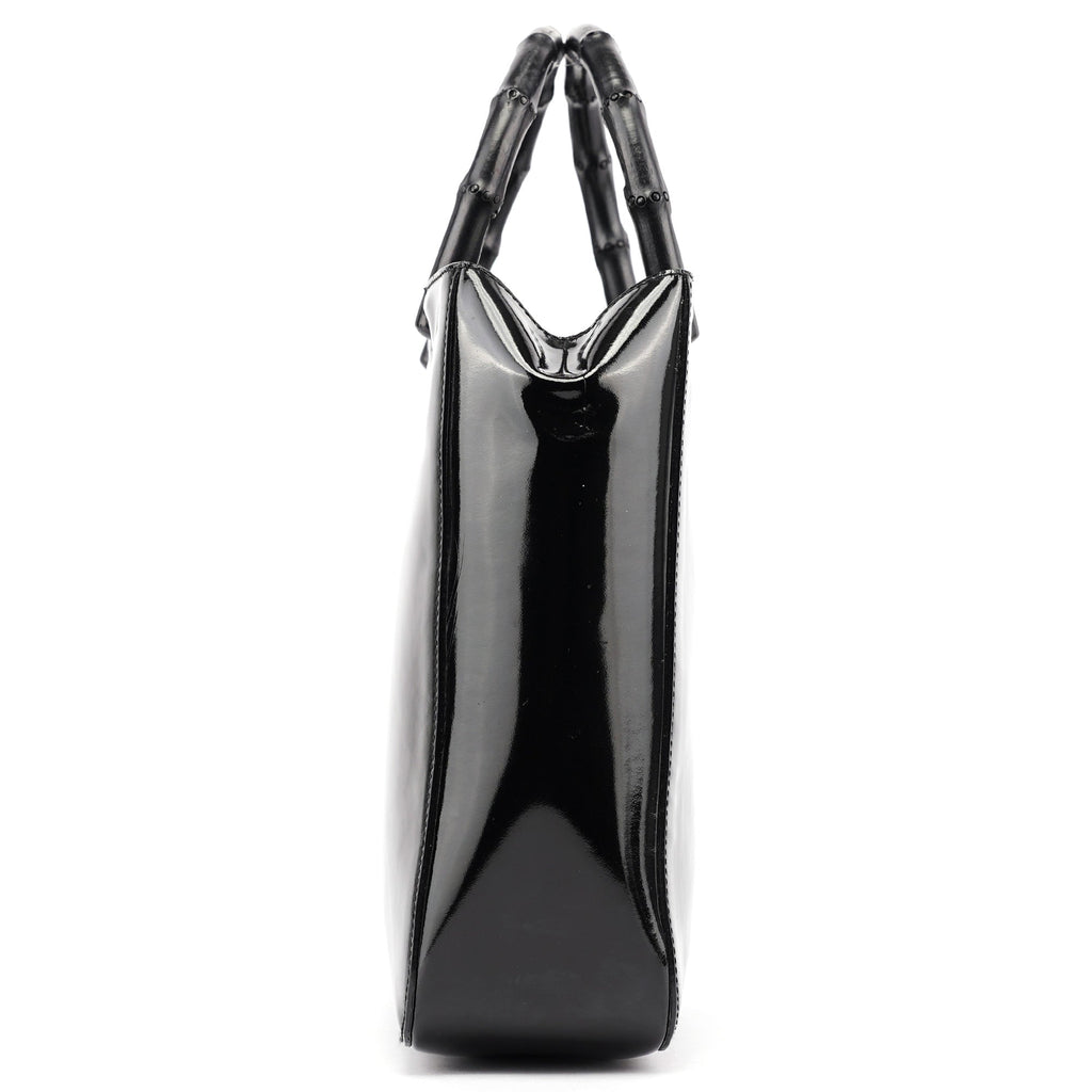 Black Patent Leather Bamboo Tote Bag