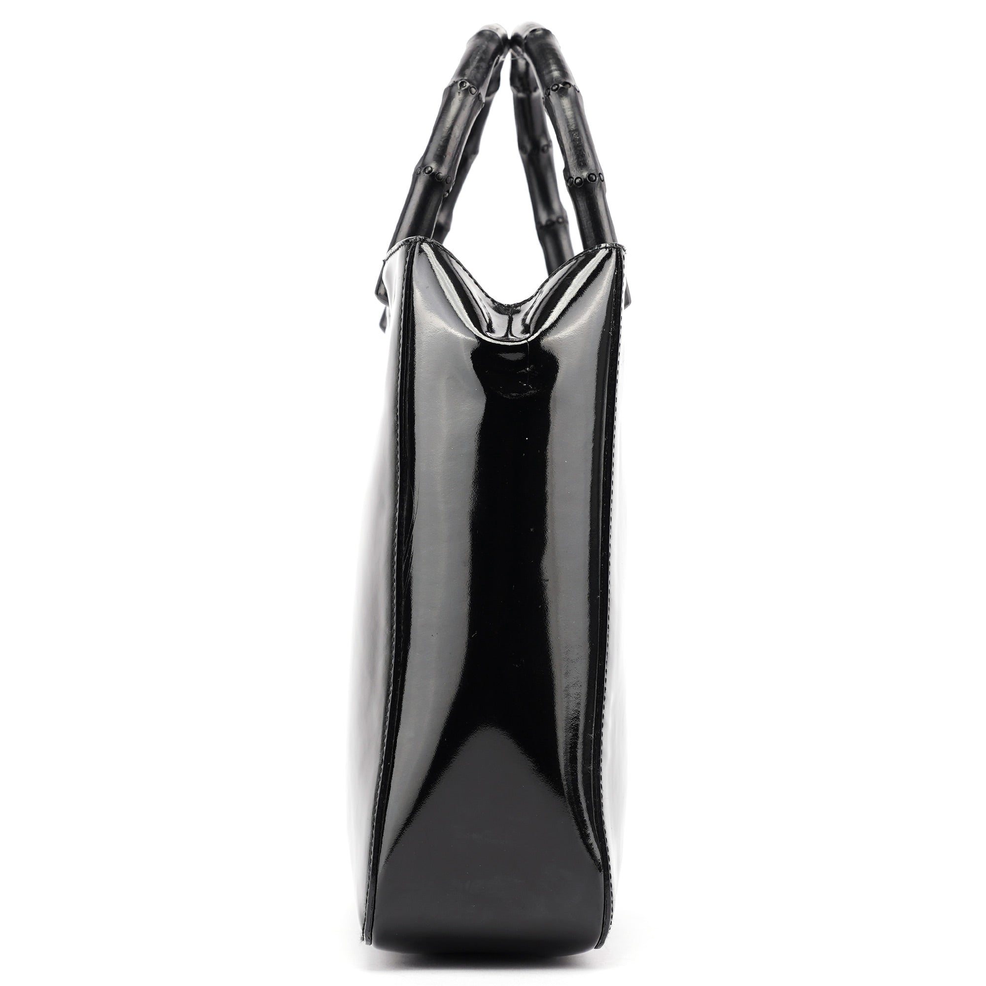 Black Patent Leather Bamboo Tote Bag