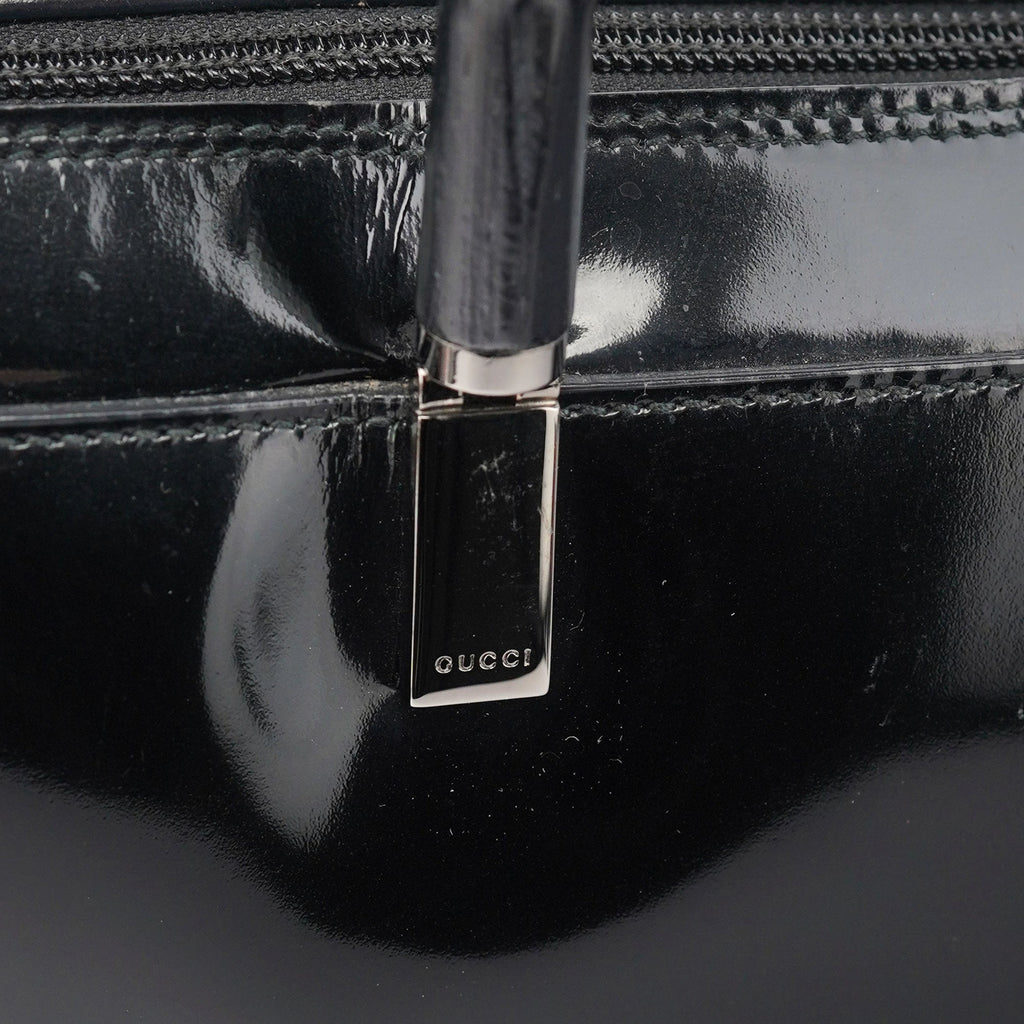 Black Patent Leather Bamboo Tote Bag