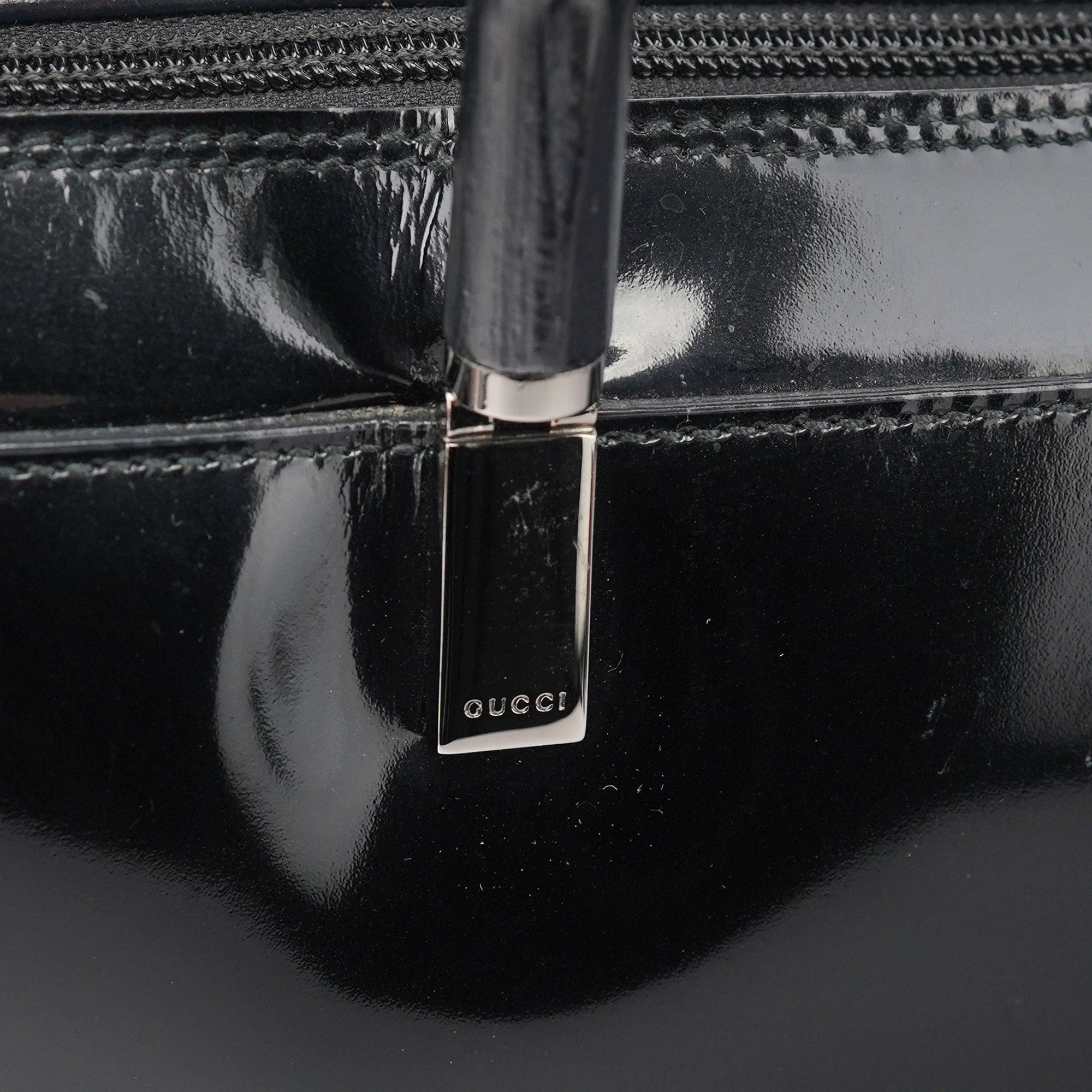 Black Patent Leather Bamboo Tote Bag