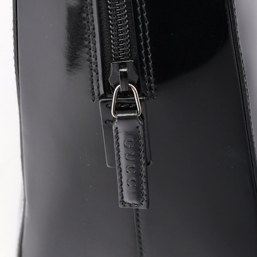 Black Patent Leather Bamboo Tote Bag