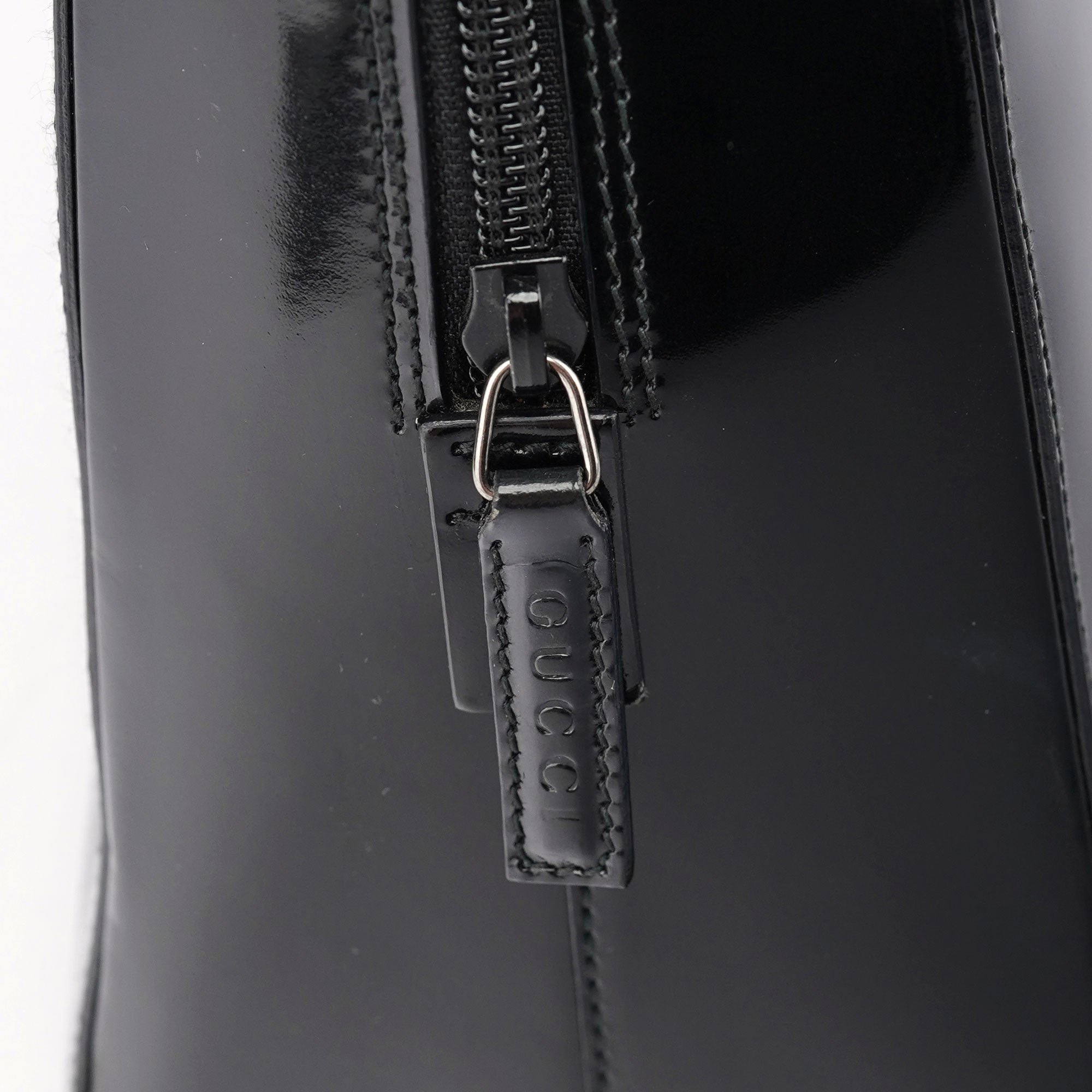 Black Patent Leather Bamboo Tote Bag