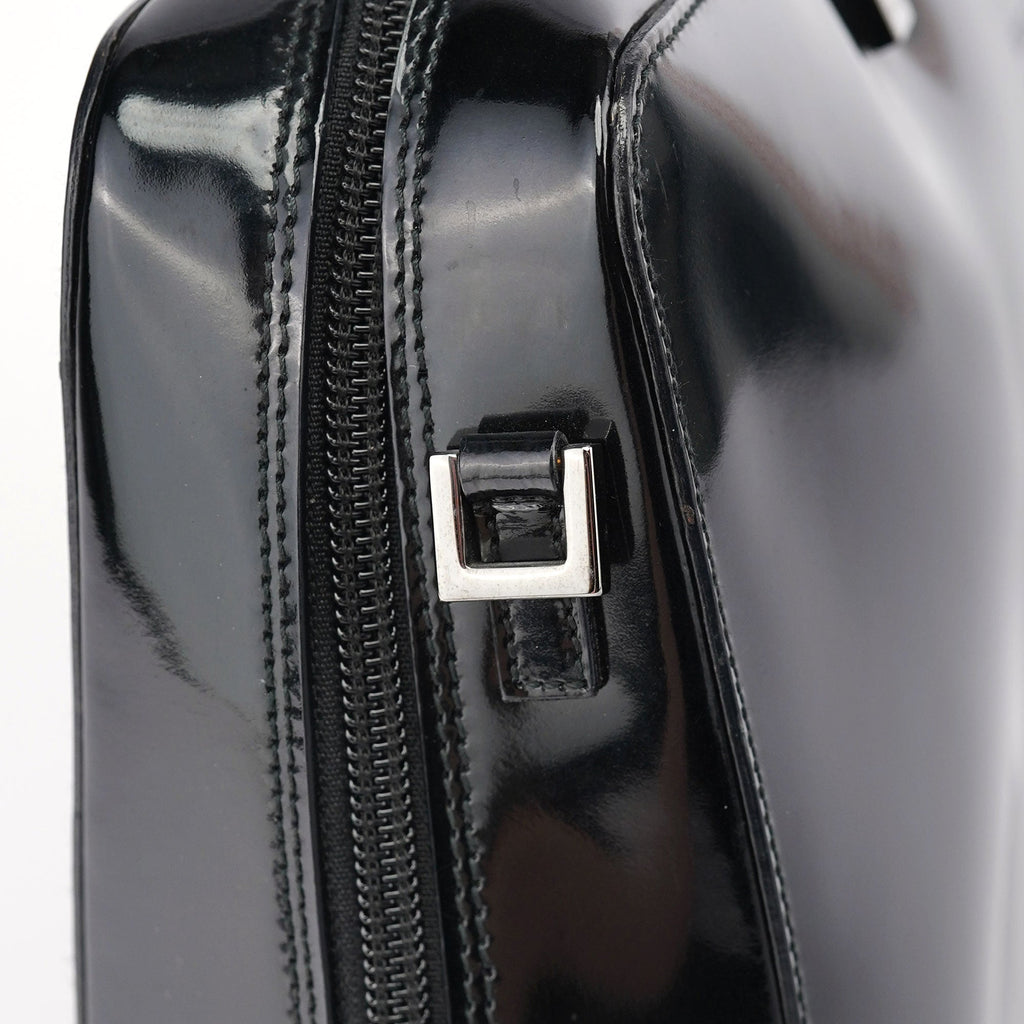 Black Patent Leather Bamboo Tote Bag