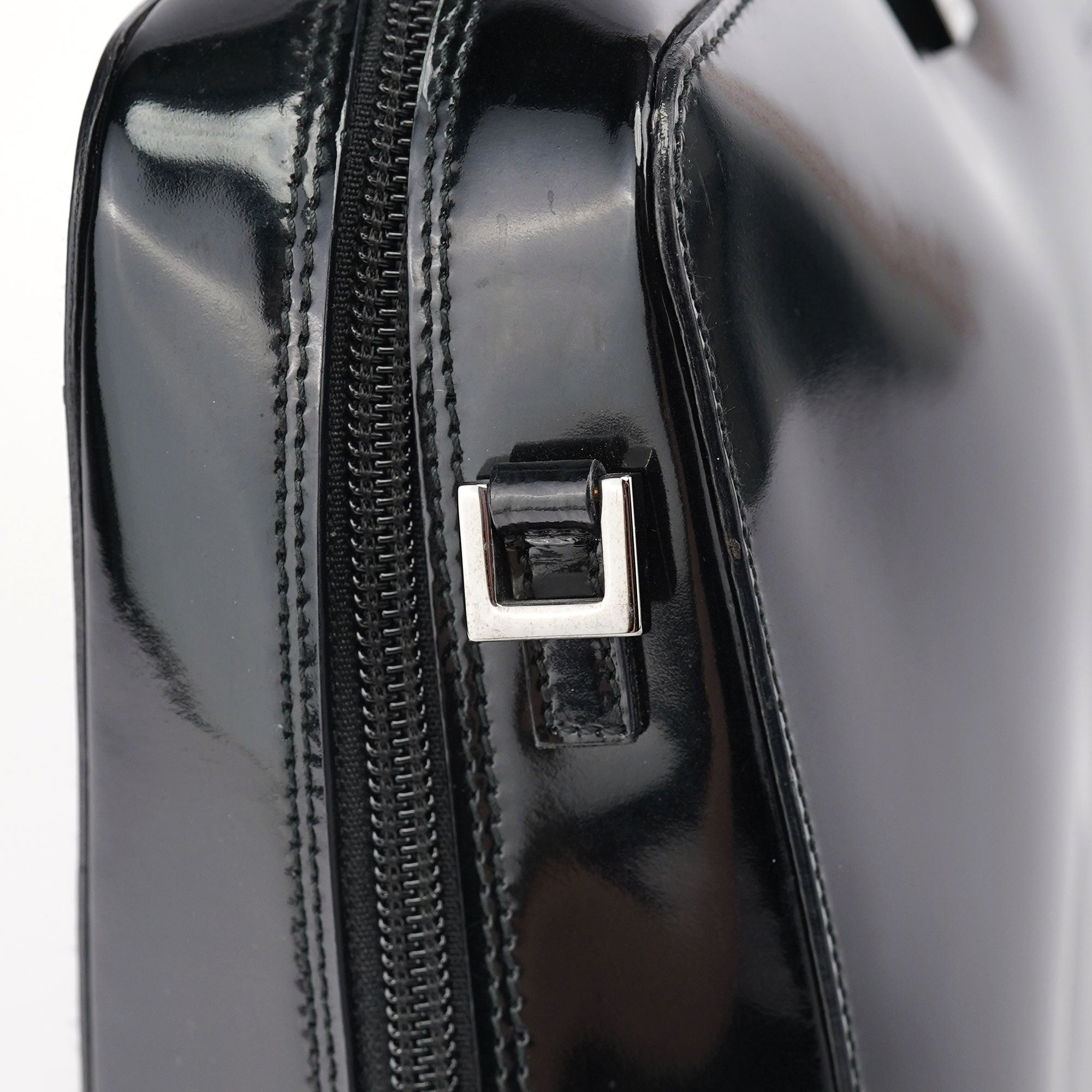 Black Patent Leather Bamboo Tote Bag