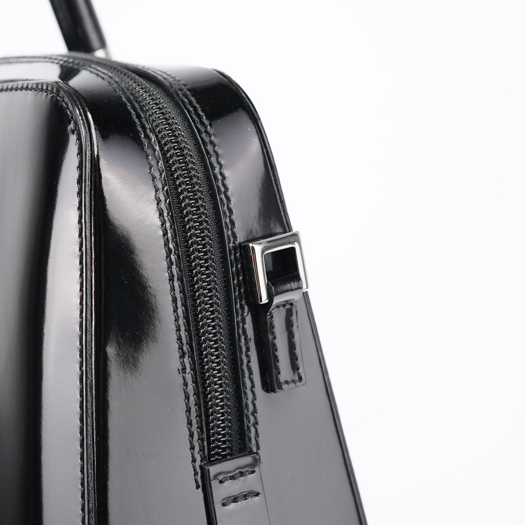 Black Patent Leather Bamboo Tote Bag