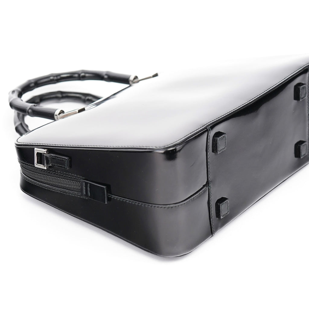 Black Patent Leather Bamboo Tote Bag