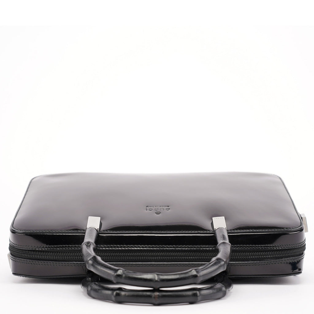 Black Patent Leather Bamboo Tote Bag