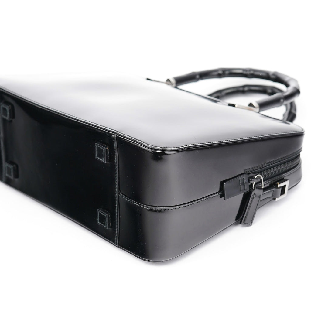 Black Patent Leather Bamboo Tote Bag