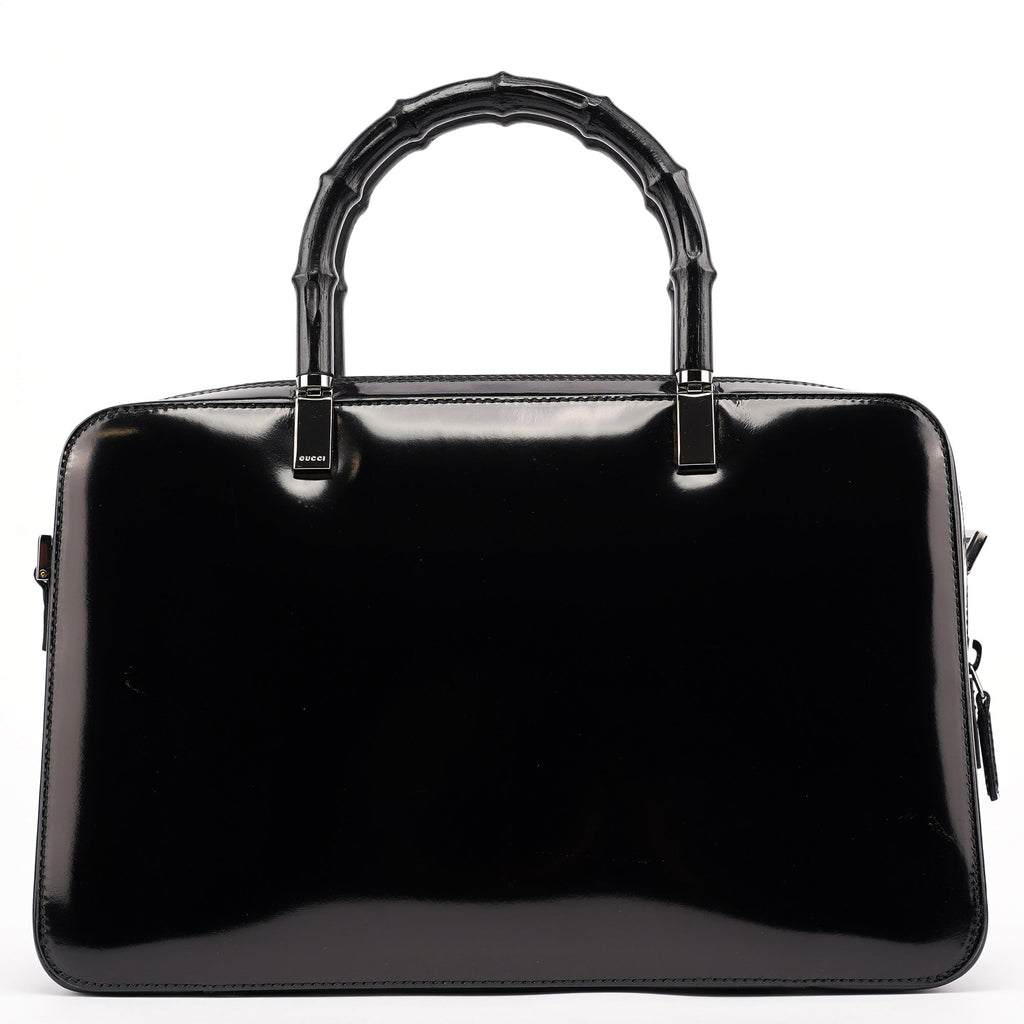 Black Patent Leather Bamboo Tote Bag