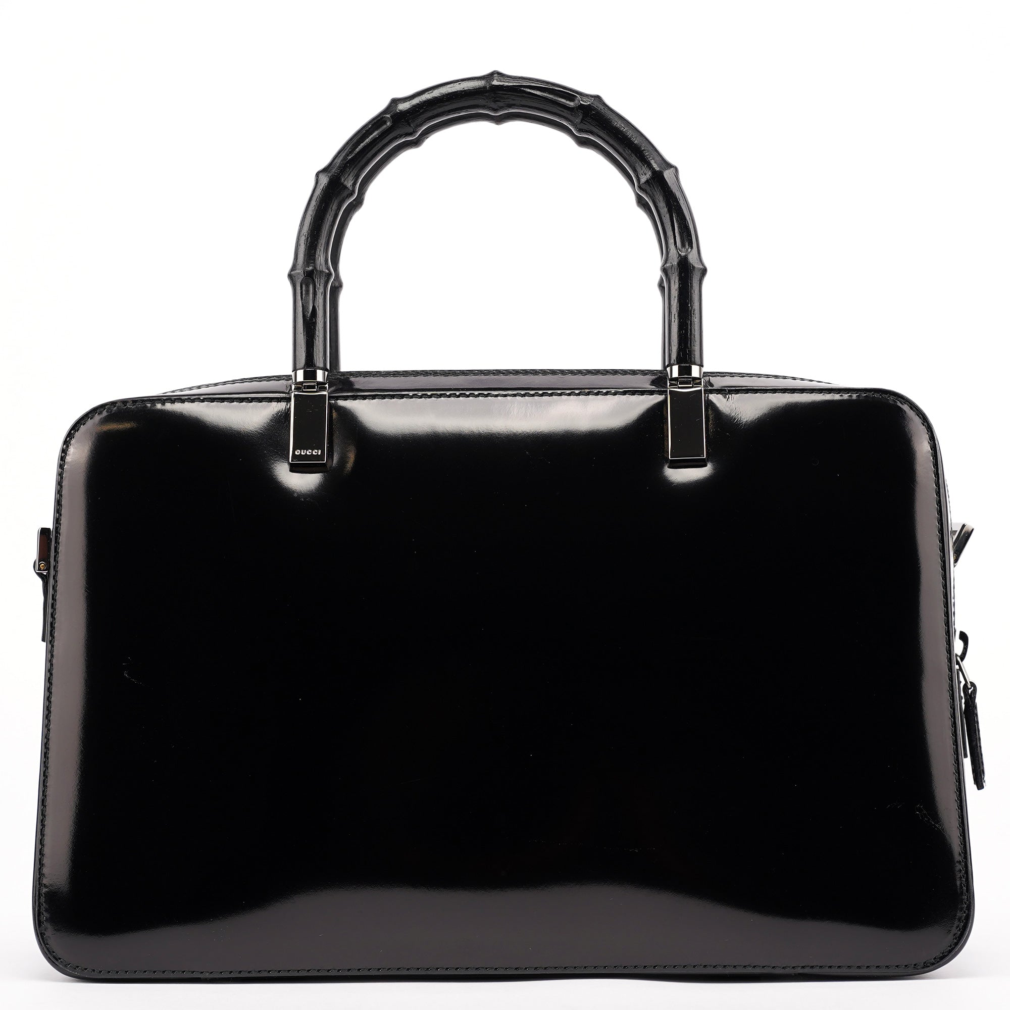 Black Patent Leather Bamboo Tote Bag