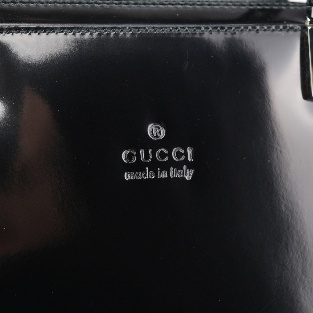 Black Patent Leather Bamboo Tote Bag