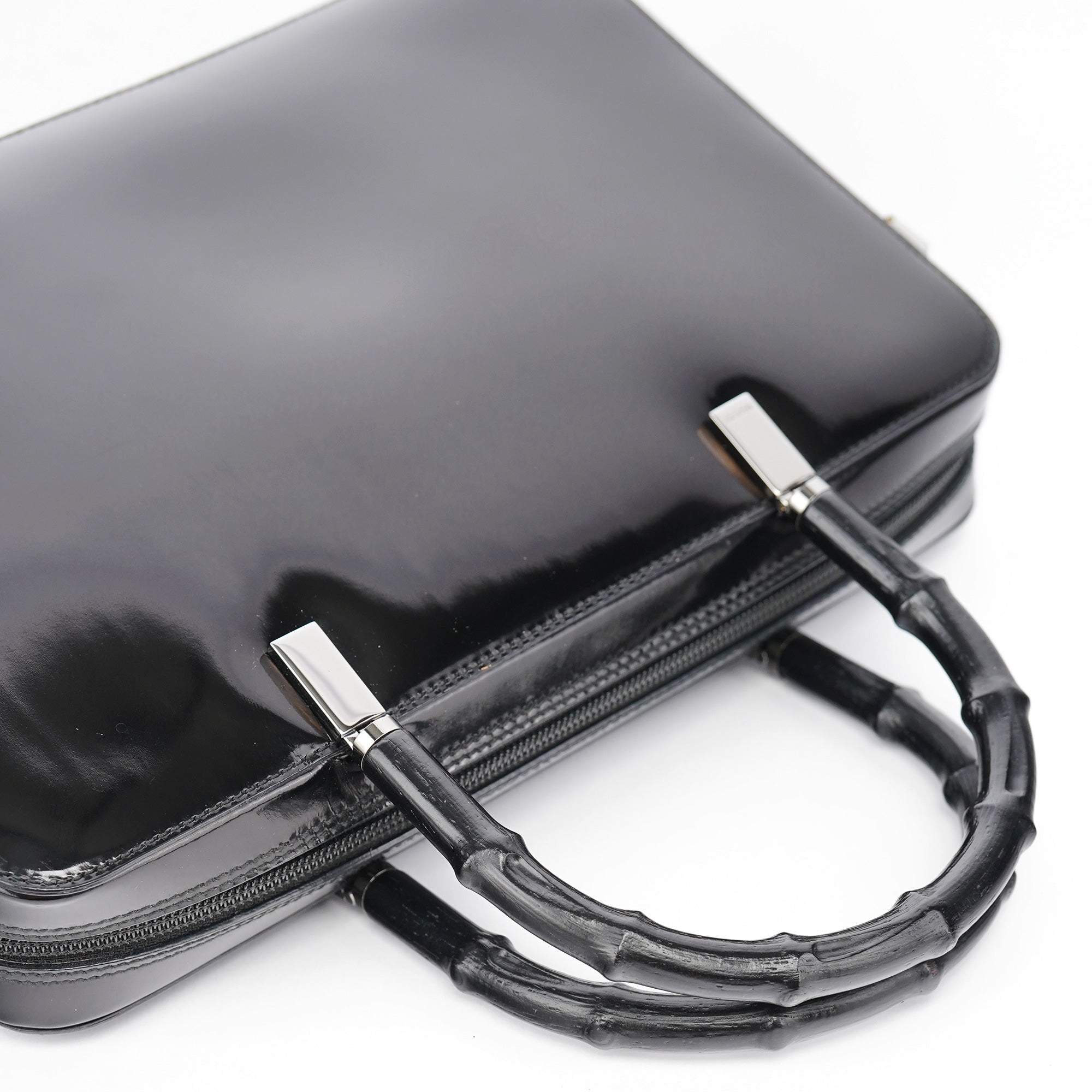 Black Patent Leather Bamboo Tote Bag