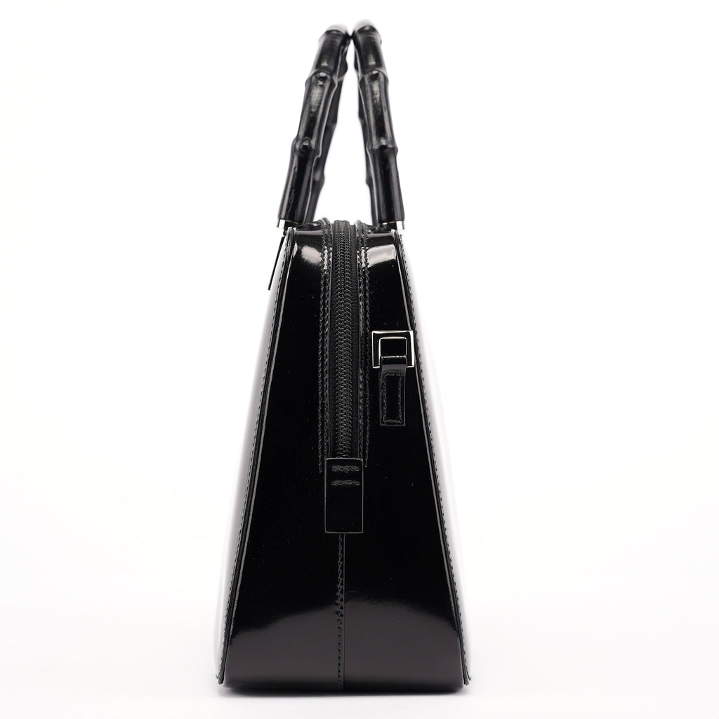 Black Patent Leather Bamboo Tote Bag