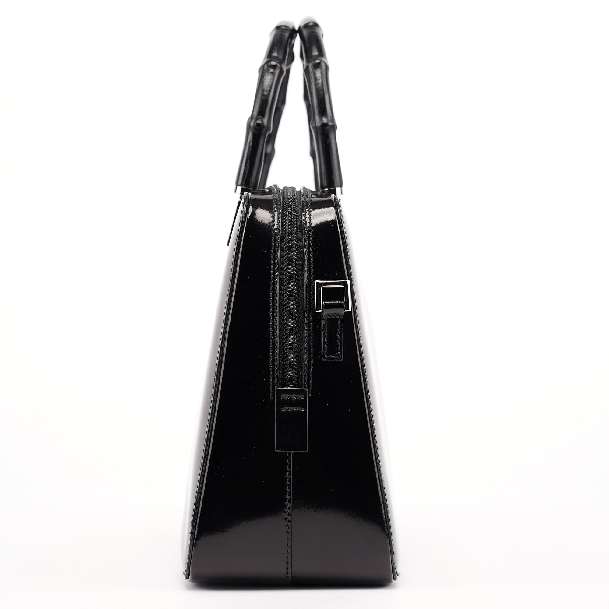 Black Patent Leather Bamboo Tote Bag