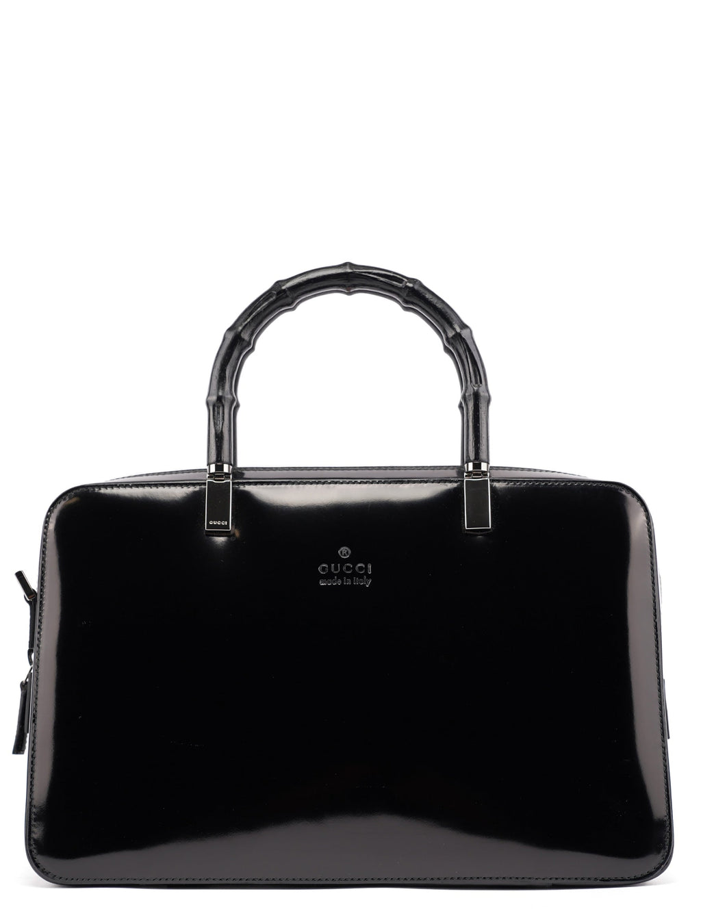 Black Patent Leather Bamboo Tote Bag