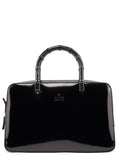 Black Patent Leather Bamboo Tote Bag