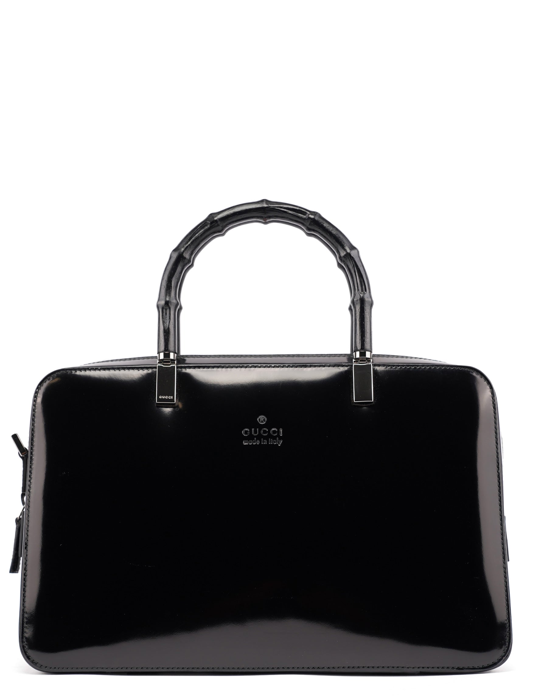 Black Patent Leather Bamboo Tote Bag