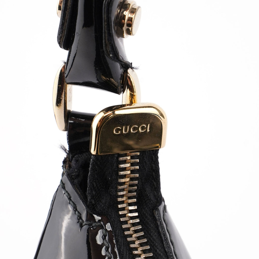 Black Patent Leather D-Ring Shoulder Bag