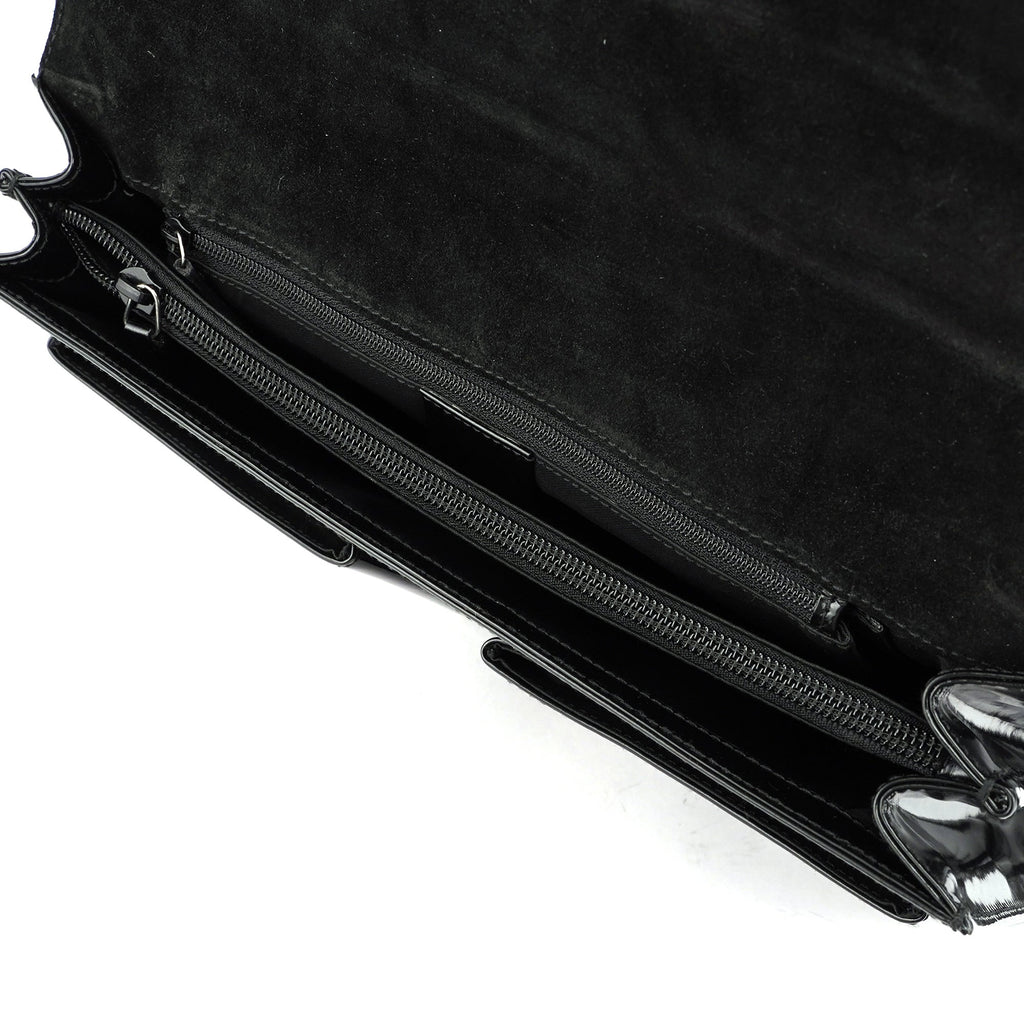 Black Patent Leather Flap Shoulder Bag