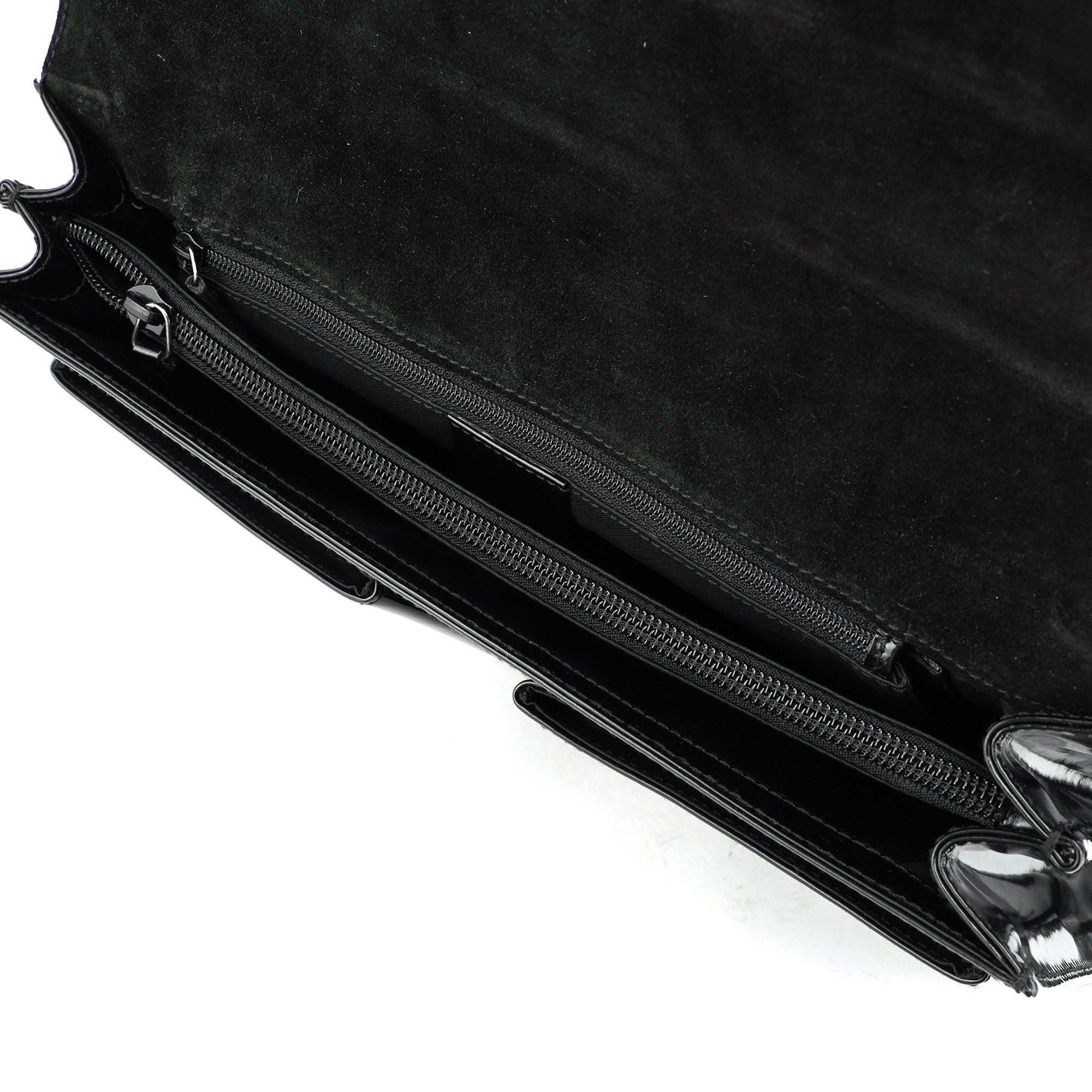 Black Patent Leather Flap Shoulder Bag
